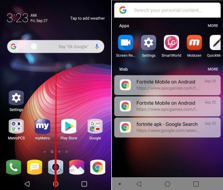 LG K30 Swipe down to search on home screen
