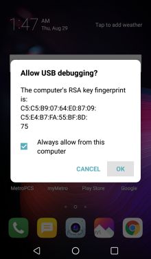 lg k30 usb debugging rsa key fingerprint