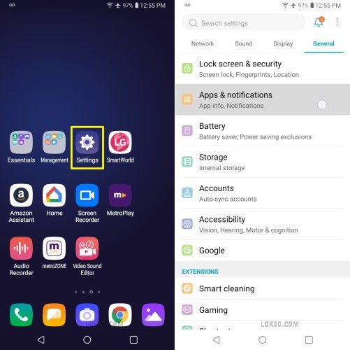 how to uninstall apps on lg k40 